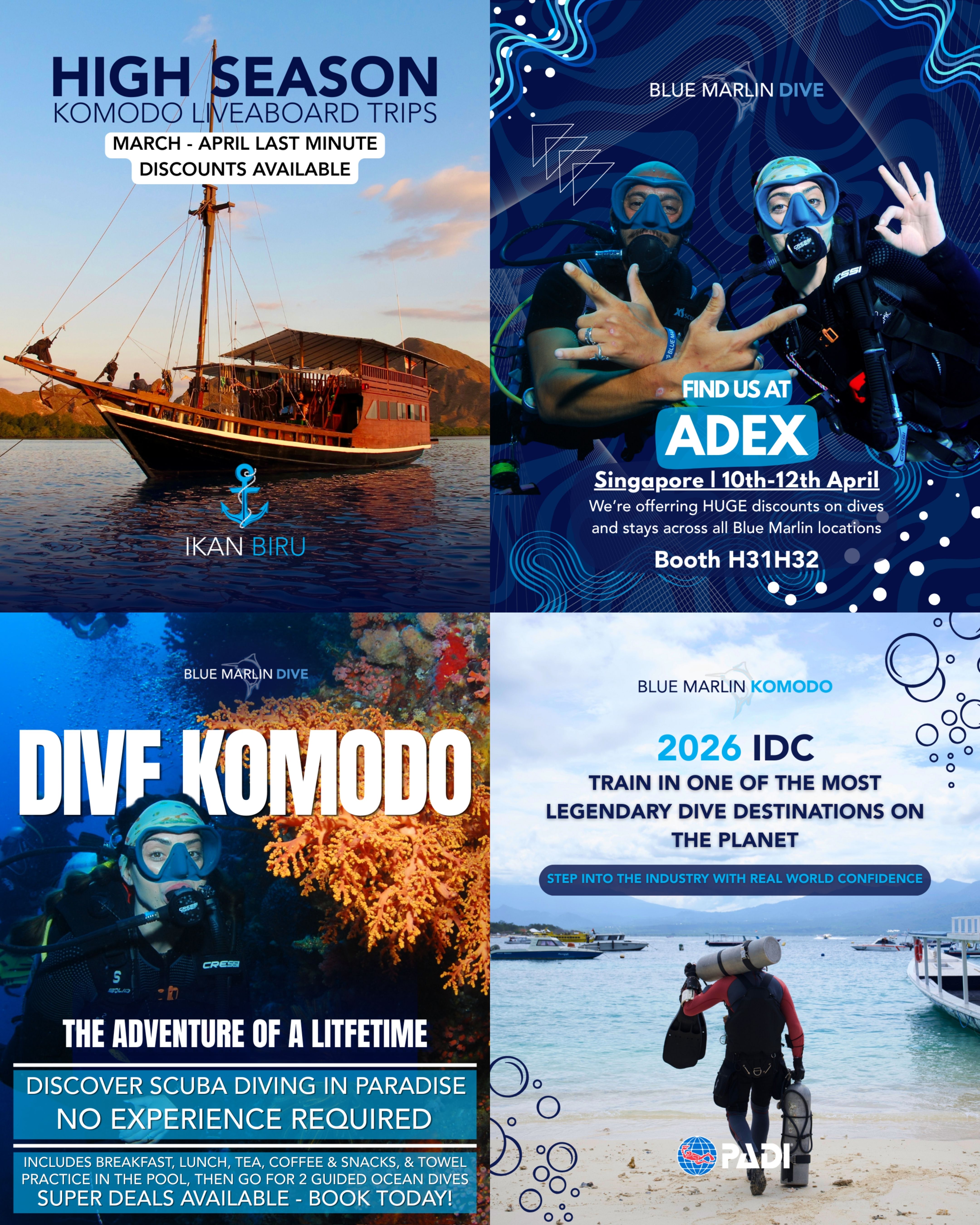 Example of some Meta ad creatives for Blue Marlin Komodo